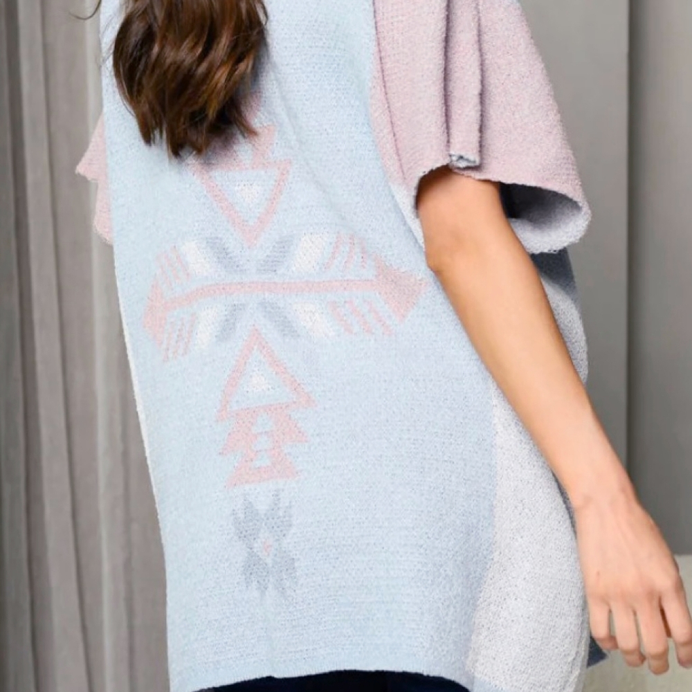 VERY J Boho Chic Periwinkle Knitted Relaxed Kimono Cardigan - Picture 5 of 6